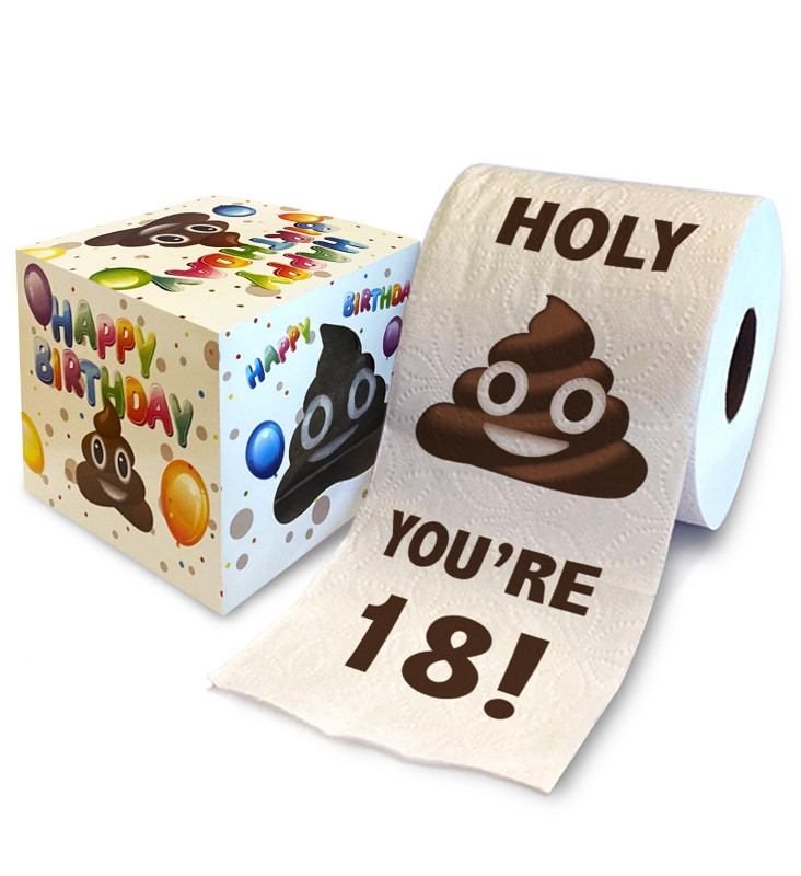 Printed TP Holy Poop You're 18 Printed Toilet Paper Gag Gift – Funny Toilet Paper For Prank, Surprise, Bathroom Decor, Novelty Gift For Men, Women, Friends, Family, 18th Birthday Party - 500 Sheets