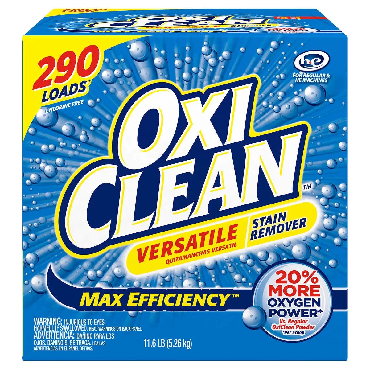 OxiClean Max Efficiency HE Powder Stain Remover, 290 loads, 11.6 lbs