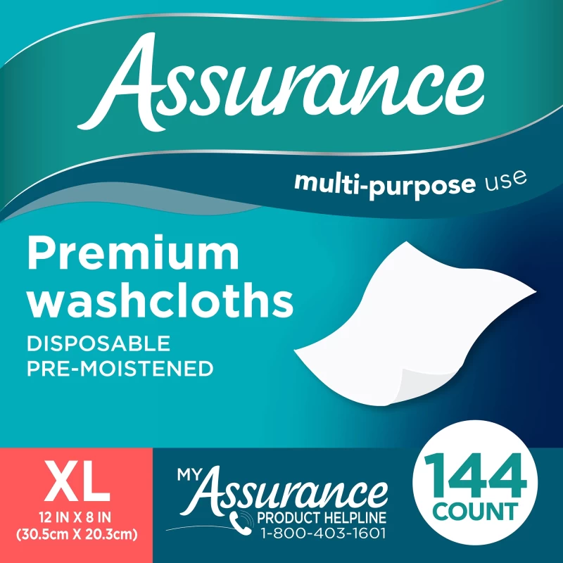 Assurance Premium Disposable Washcloths, XL (144 Count) 2-Ply