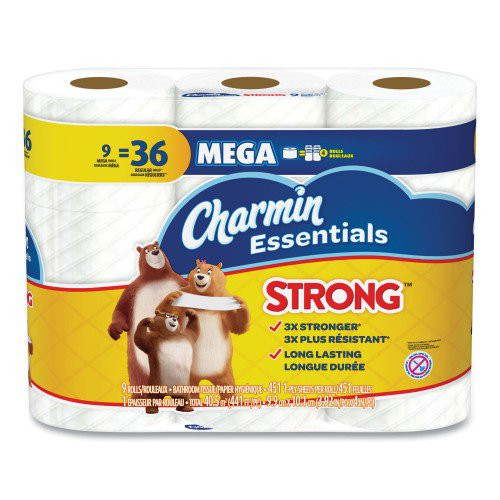 New Charmin Essentials Strong Bathroom Tissue, Septic Safe, 1-Ply, White, 4 x 3.92, 451/Roll, 9 Roll/Pack, 4 Packs/Carton,Each