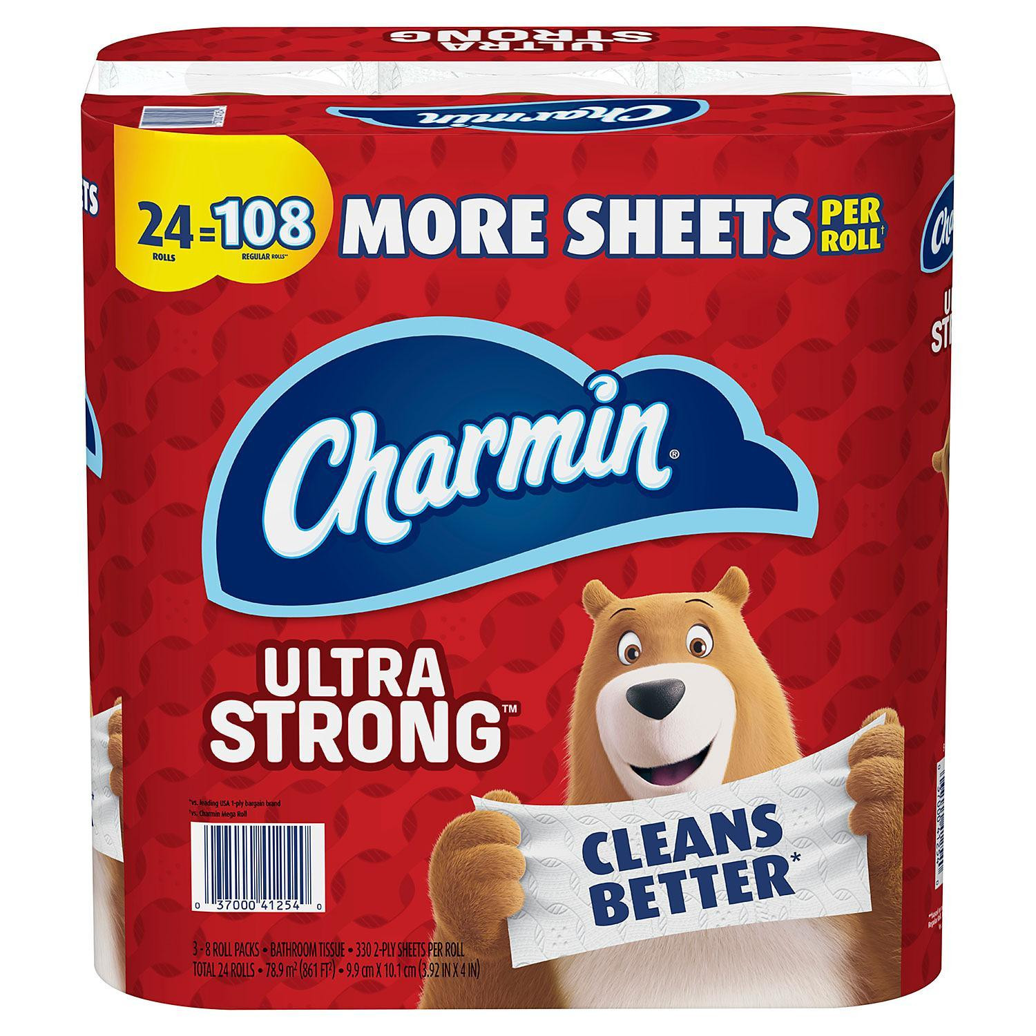 Charmin Ultra Strong Toilet Paper 24 Mega Plus Roll, Bath Tissue, 330 Sheets Per Roll