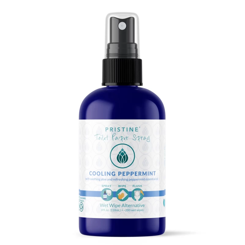 Pristine Toilet Paper Spray, Turns Tissue into Wet Wipes, Cooling Peppermint 4oz