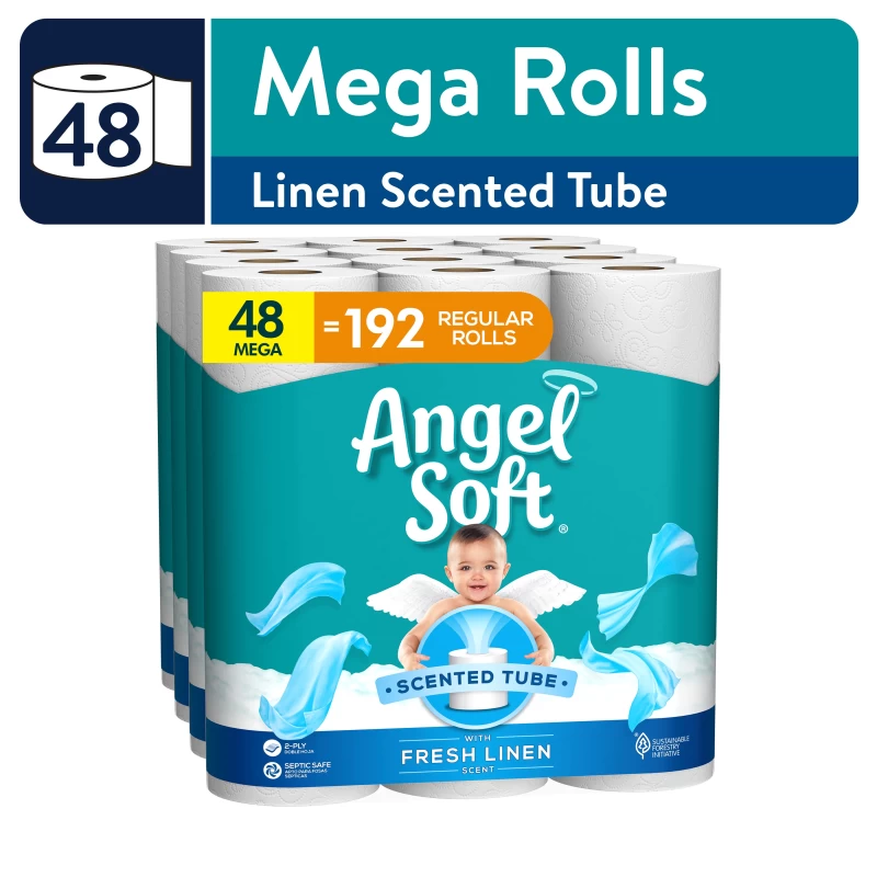 Angel Soft Toilet Paper with Fresh Linen Scented Tube, 48 Mega Rolls