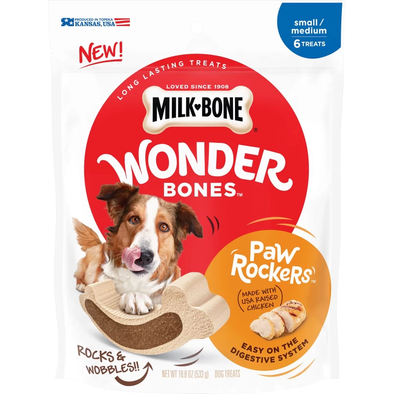 Milk-Bone Wonder Bones Paw Rockers with Real Chicken, Long Lasting Dog Treats, Small-Medium, 18.8 oz.