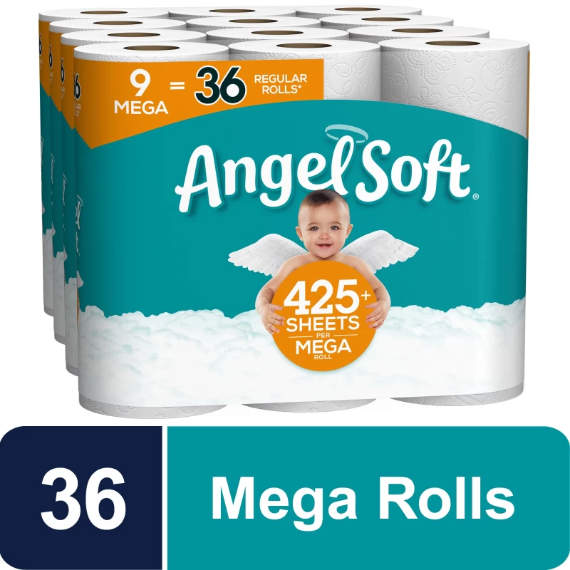 Angel Soft Toilet Paper, 36 Mega Rolls = 144 Regular Rolls, 2-Ply Bath Tissue - (4 Packs of 9 Rolls per Case)