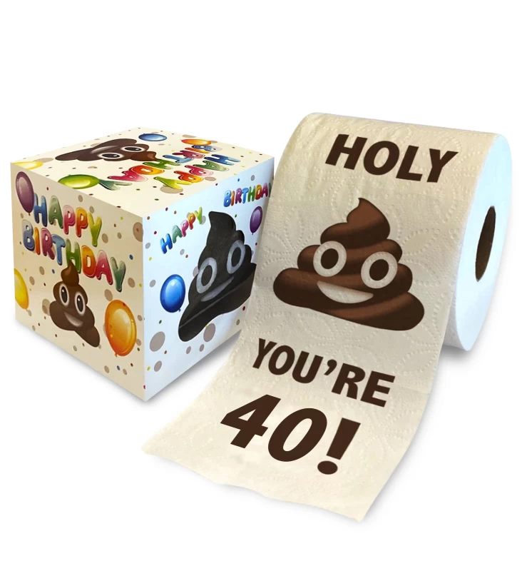 Printed TP Holy Poop You're 40 Printed Toilet Paper Gag Gift – Happy 40th Birthday Funny Toilet Paper For Best Prank, Surprise, Bathroom Decor, Novelty Bday Fun Gift For Men or Women - 500 Sheets