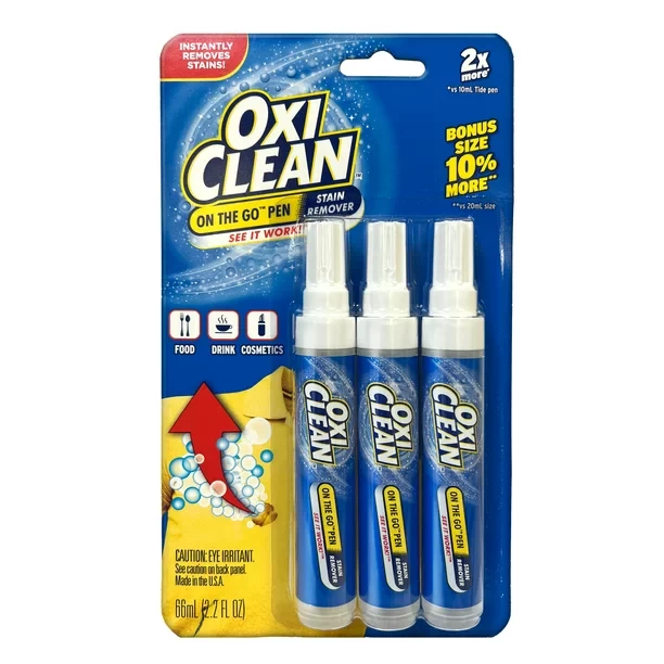 OxiClean Stain Remover Pens for Clothes - Dry Clean Safe, Instant Spot Cleaning of All Laundry Stains - Travel Pack (3 x 2.2 Fl Oz)