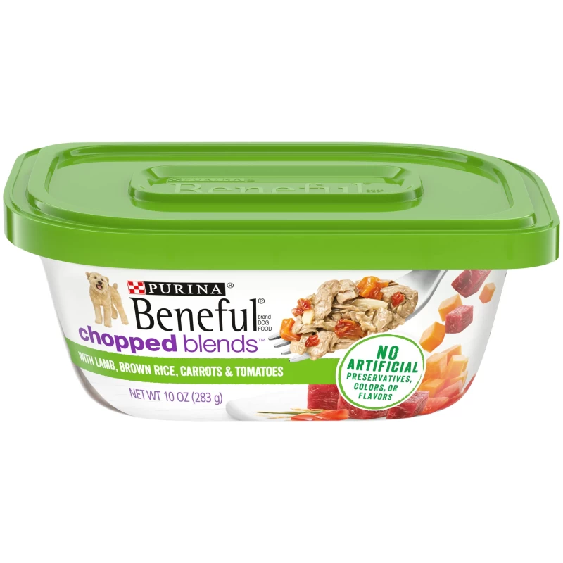 Purina Beneful Chopped Blends Wet Dog Food Lamb Brown Rice Carrots Tomatoes, 10 oz Tubs (8 Pack)