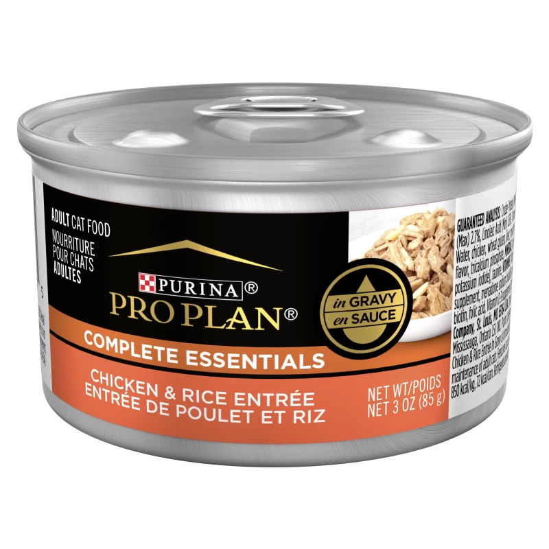 Purina Pro Plan Complete Essentials Wet Cat Food Chicken Rice, 3 oz Cans (24 Pack)