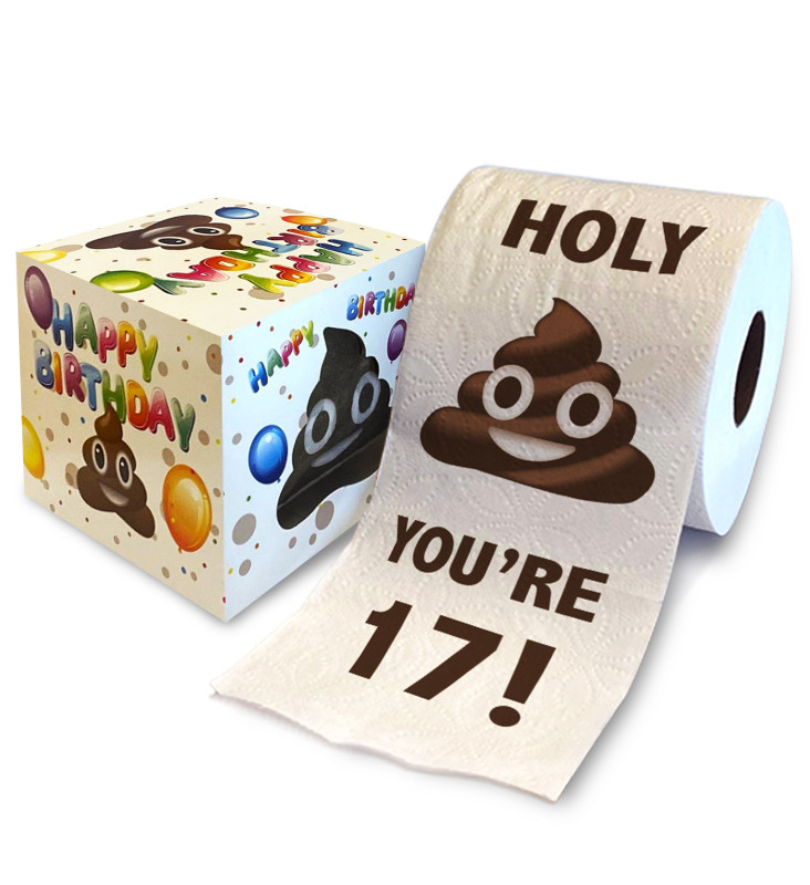 Printed TP Holy Poop You're 17 Printed Toilet Paper Gag Gift – Happy 17th Birthday Funny Toilet Paper For Best Prank, Surprise, Bathroom Décor, Novelty Bday Fun Gift For Teenagers - 500 Sheets